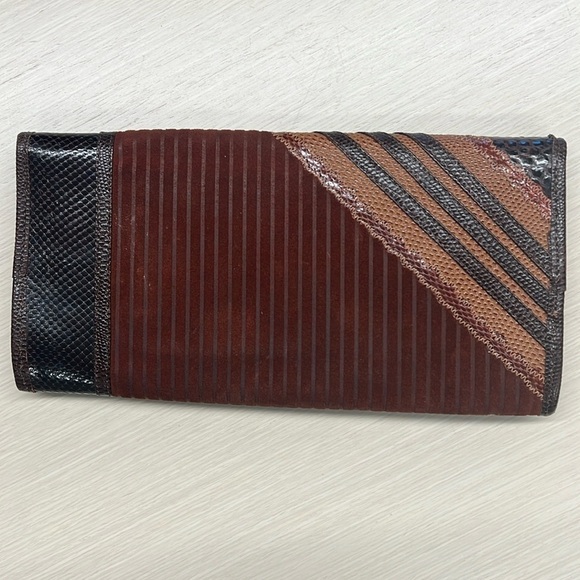 Carlos Falchi Lizard Crocodile Suede Leather Envelope Snap Clutch Bag - Picture 2 of 6